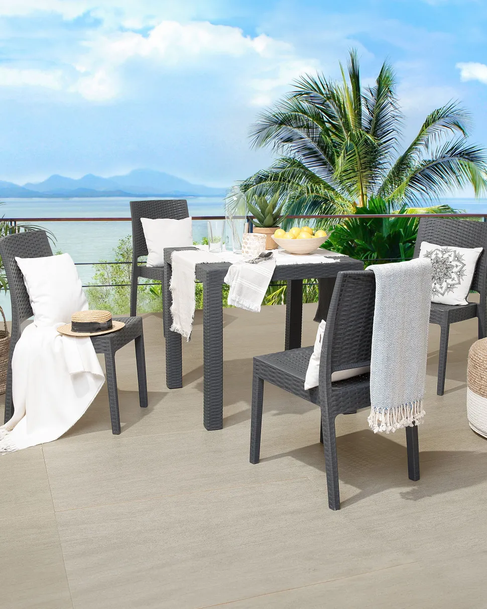Gartenstuhl Rattanoptik Graphitgrau 4Er Set Fossano
