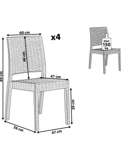 Gartenstuhl Rattanoptik Graphitgrau 4Er Set Fossano