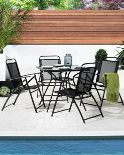 Gartenstuhl Stahl Schwarz Klappbar 4Er Set Livo