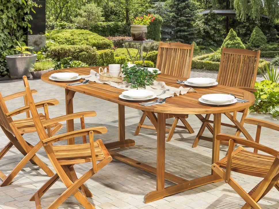 Gartentisch Akazienholz Hellbraun 160 / 220 X 100 Cm Ausziehbar Maui