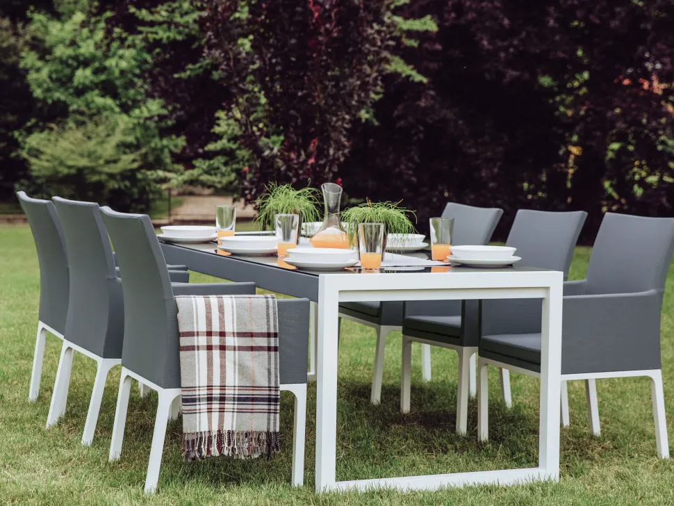 Gartentisch Aluminium Grau / Weis 210 X 90 Cm Bacoli