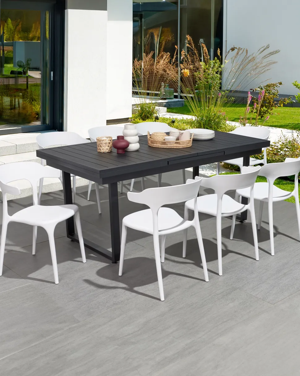Gartentisch Aluminium Schwarz 180 / 240 X 90 Cm Ausziehbar Valcanetto