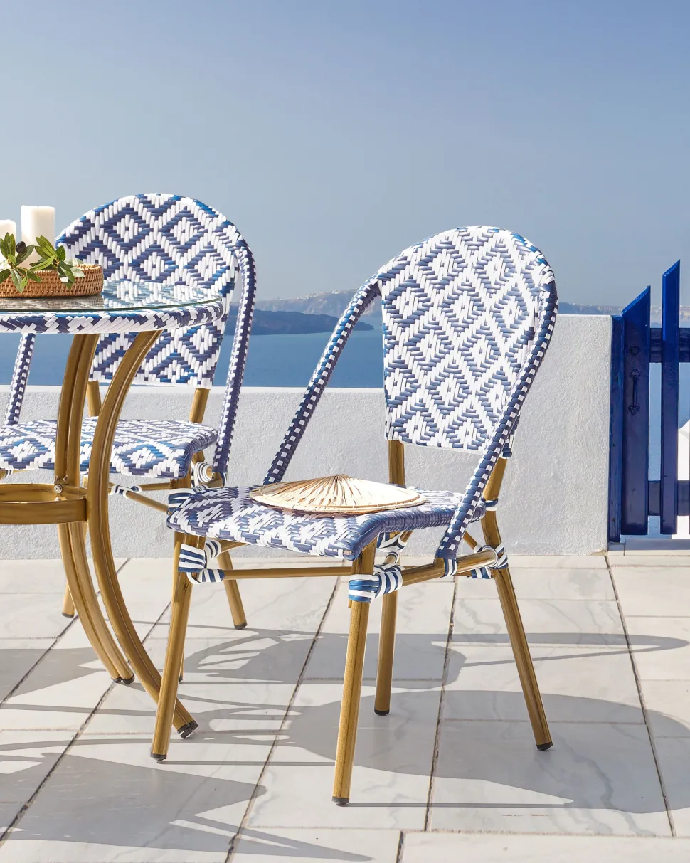 Gartentisch Rattan Blau / Weis O 70 Cm Rifreddo