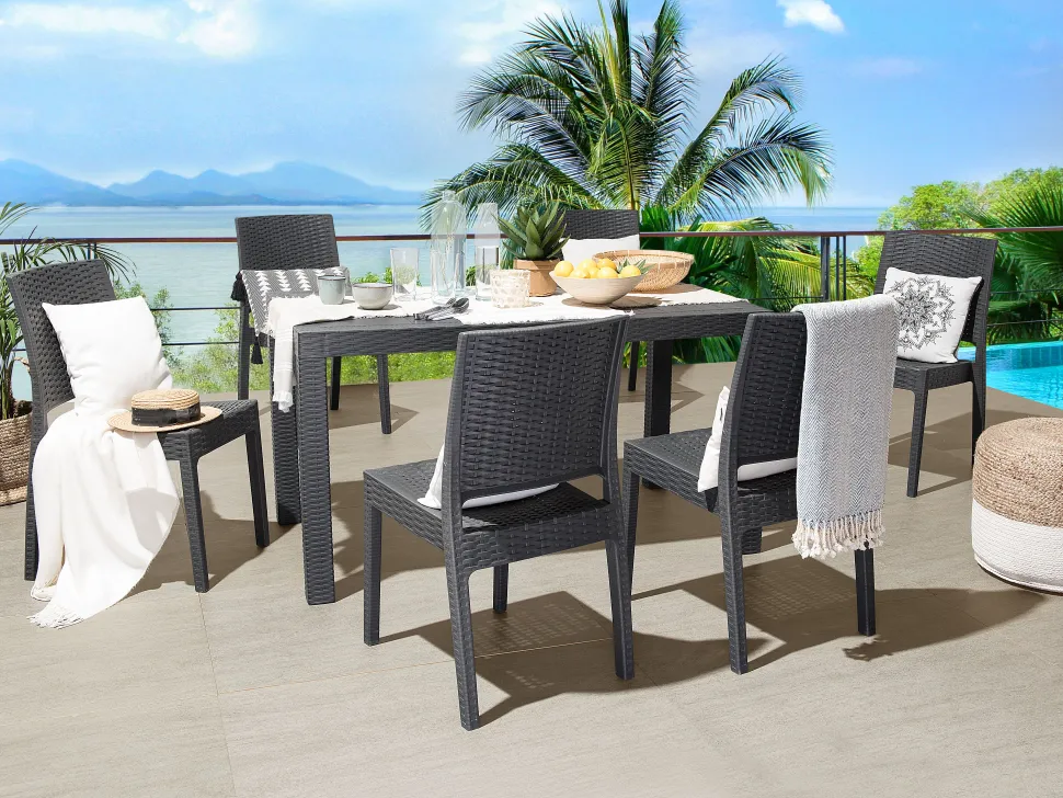 Gartentisch Rattanoptik Graphitgrau 140 X 80 Cm Fossano