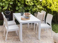 Gartentisch Rattanoptik Weis 140 X 80 Cm Fossano