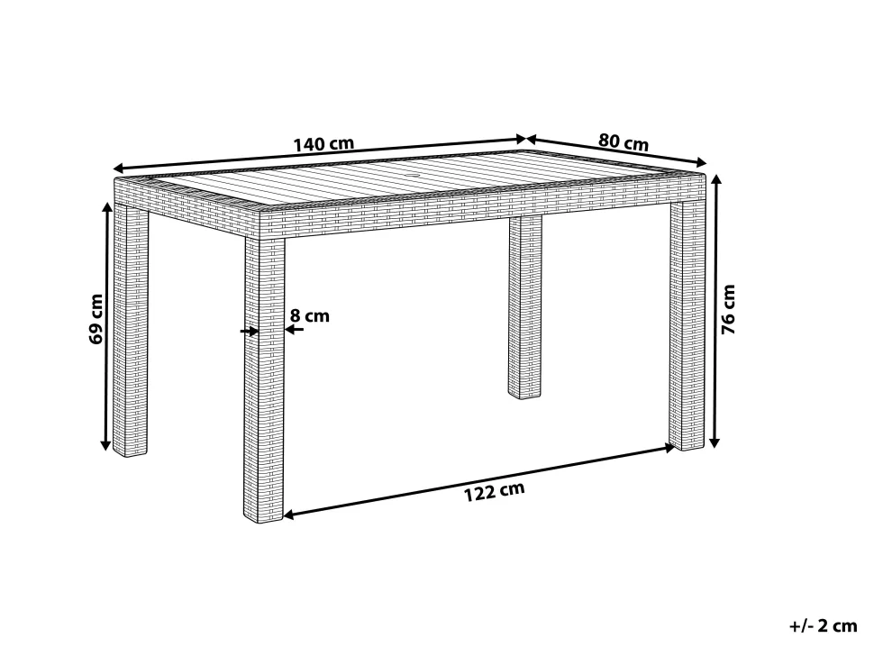Gartentisch Rattanoptik Weis 140 X 80 Cm Fossano