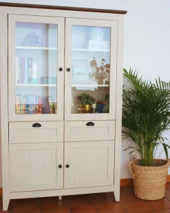 Glasvitrine Creme 5 Facher Und 2 Schubladen Seatlle