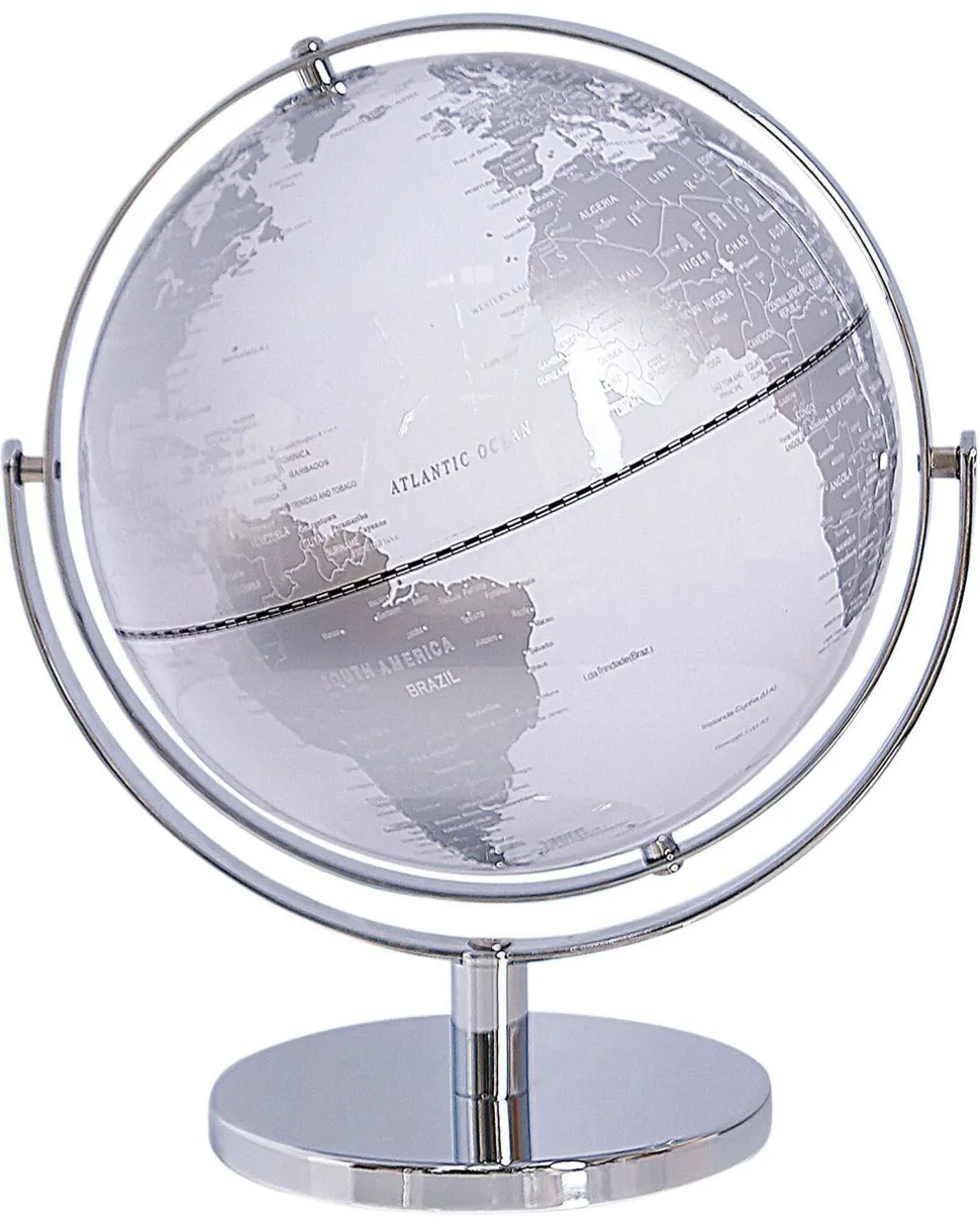 Globus Weis / Silber Stahl-Standfus 33 Cm Drake