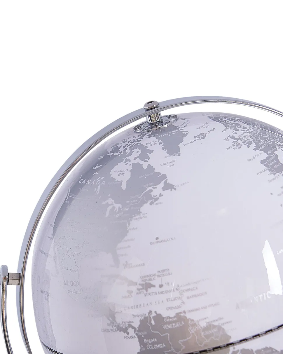 Globus Weis / Silber Stahl-Standfus 33 Cm Drake