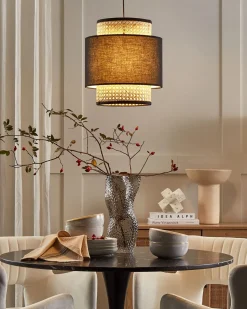 Hangelampe Rattan Schwarz / Naturlich Boeri
