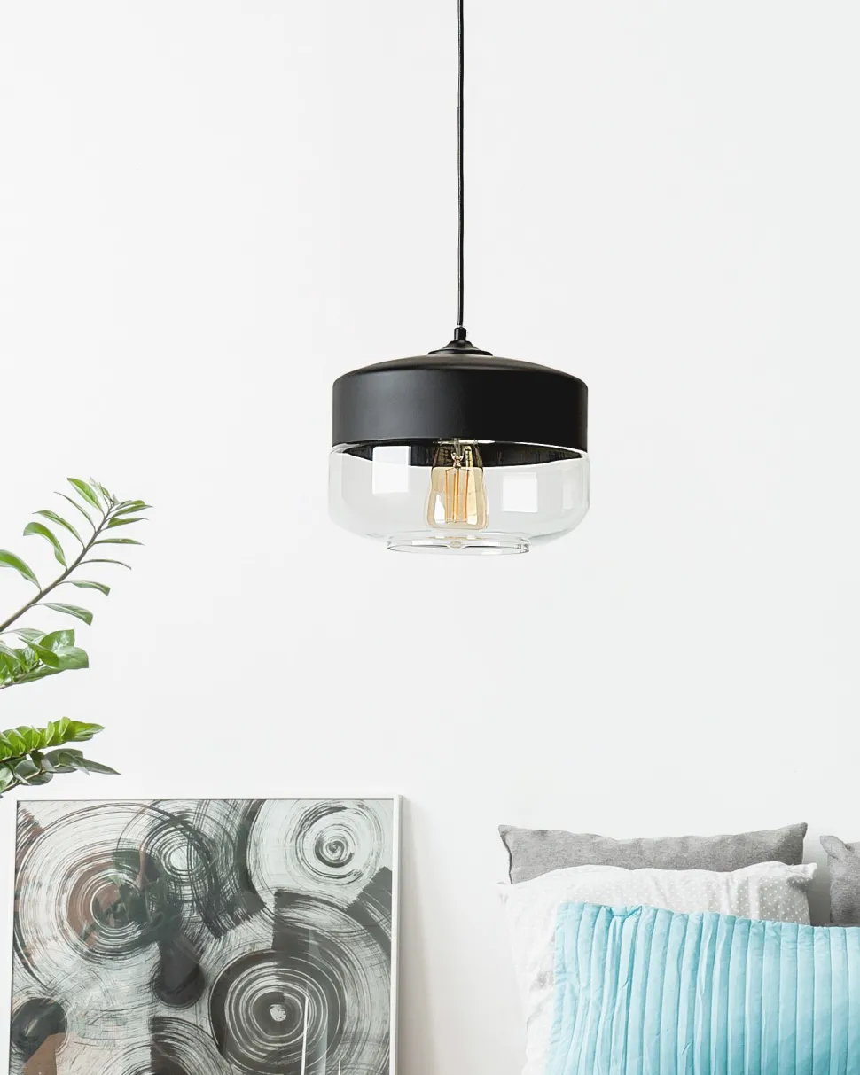 Hangeleuchte Glas Schwarz / Transparent Rund Murray