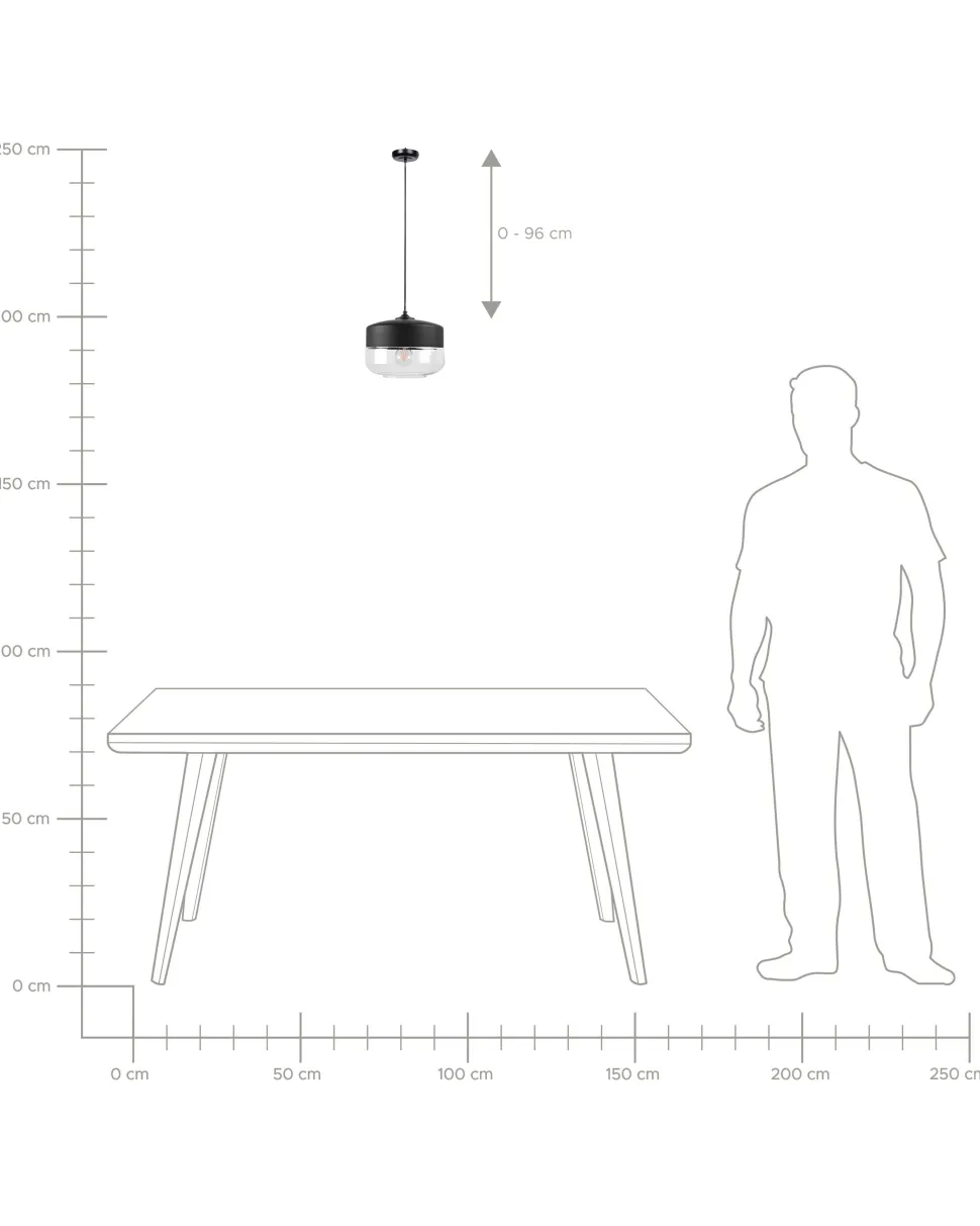 Hangeleuchte Glas Schwarz / Transparent Rund Murray