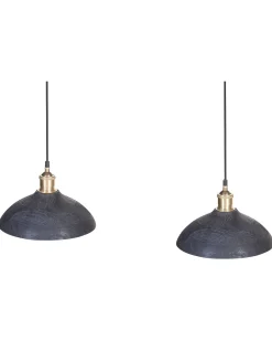 Hangeleuchte Mango Holz Schwarz / Messing 2-Flammig Kegelform Cheyyar