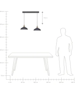 Hangeleuchte Mango Holz Schwarz / Messing 2-Flammig Kegelform Cheyyar