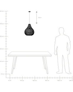 Hangeleuchte Papiergeflecht Schwarz Tropfenform Molopo