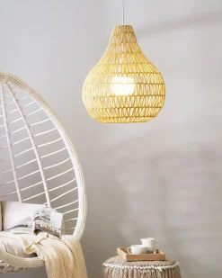 Hangeleuchte Papiergeflecht Sandbeige Tropfenform Molopo
