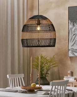 Hangeleuchte Rattan Naturlich / Schwarz Rund Bumi