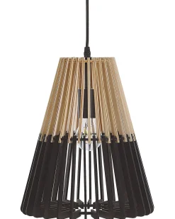 Hangeleuchte Schwarz / Heller Holzfarbton Kegelform Cavalla