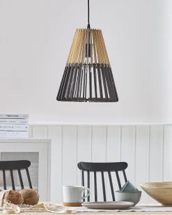 Hangeleuchte Schwarz / Heller Holzfarbton Kegelform Cavalla