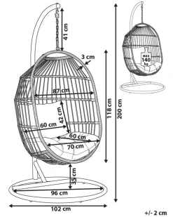 Hangesessel Mit Gestell O 102 Cm Rattan / Flechtseil Naturlich Alba