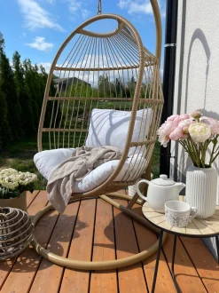Hangesessel Mit Gestell O 102 Cm Rattan / Flechtseil Naturlich Alba