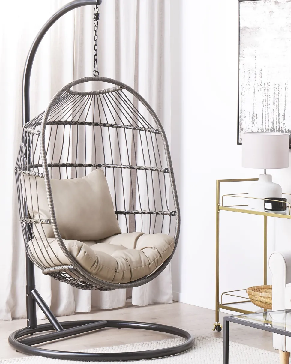 Hangesessel Mit Gestell O 102 Cm Rattan / Flechtseil Schwarz Alba