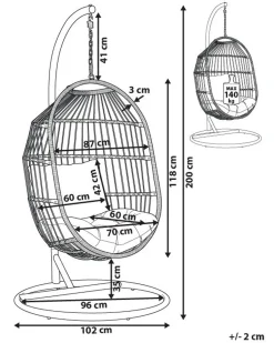 Hangesessel Mit Gestell O 102 Cm Rattan / Flechtseil Schwarz Alba