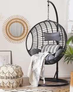 Hangesessel Mit Gestell O 97 Cm Rattan Schwarz Aspio