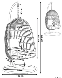 Hangesessel Mit Gestell O 102 Cm Flechtseil Weis Allera