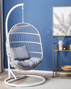 Hangesessel Mit Gestell O 102 Cm Rattan / Flechtseil Weis Alba