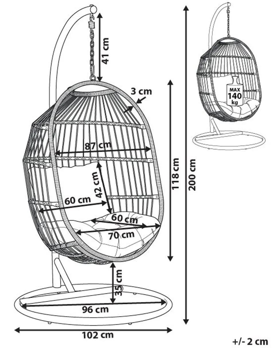 Hangesessel Mit Gestell O 102 Cm Rattan / Flechtseil Weis Alba