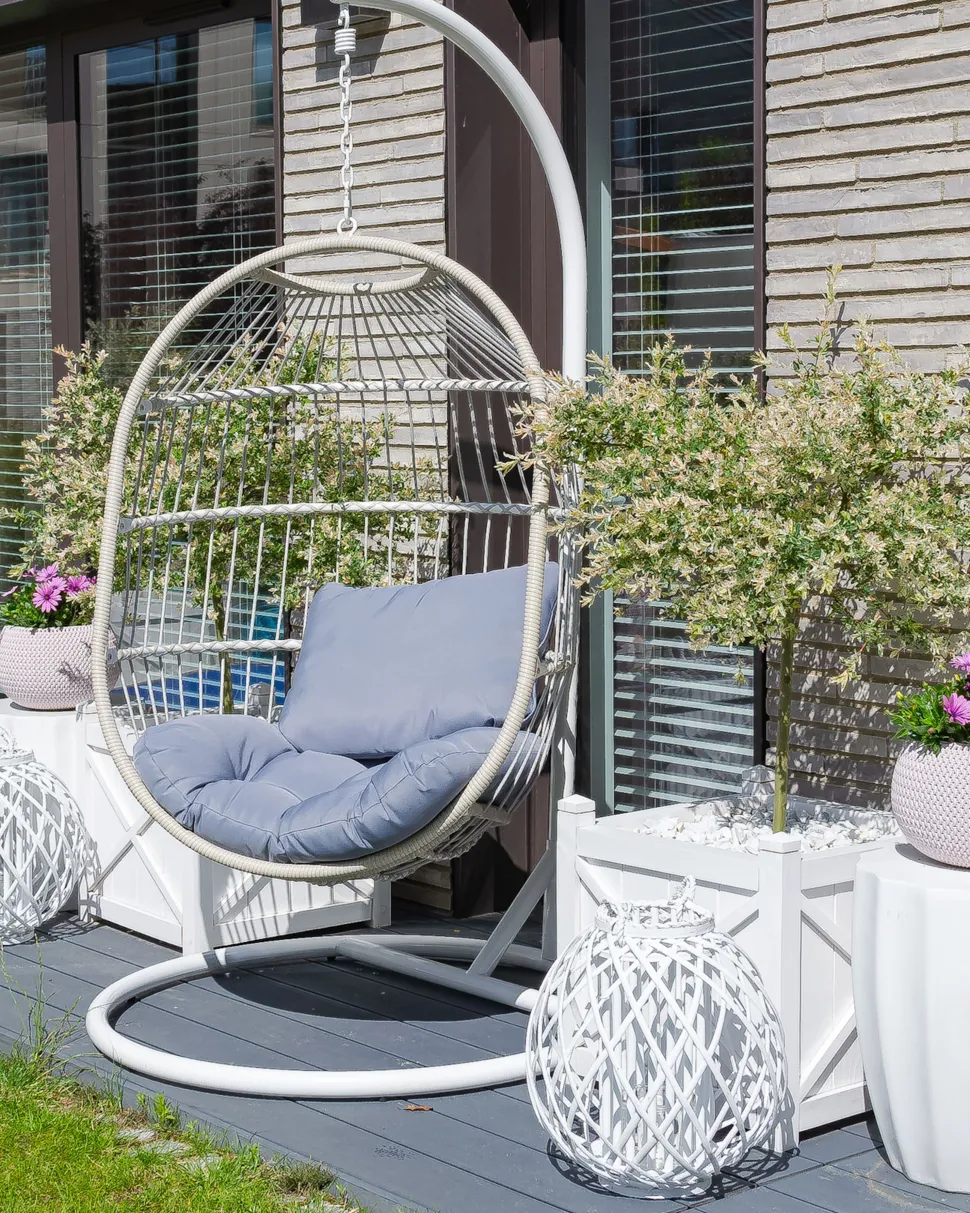 Hangesessel Mit Gestell O 102 Cm Rattan / Flechtseil Weis Alba