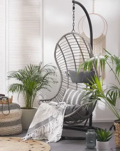 Hangesessel Mit Gestell Rattan Grau O 97 Cm Pineto