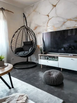 Hangesessel Mit Gestell Rattan Schwarz O 97 Cm Tollo