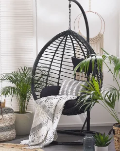 Hangesessel Mit Gestell Rattan Schwarz O 97 Cm Tollo