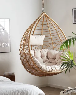 Hangesessel Rattan Naturlich / Beige O 97 Cm Mit Sitzkissen Arsita