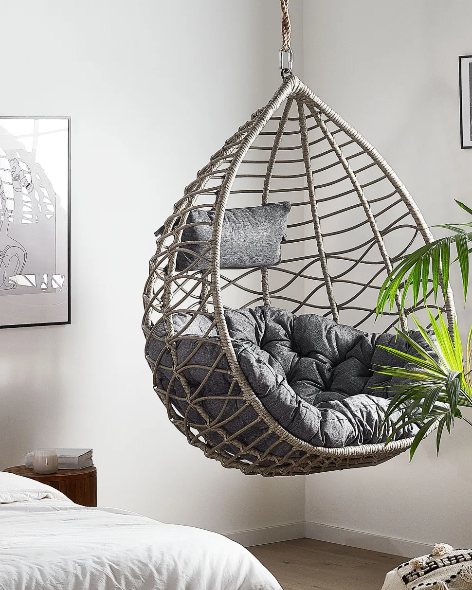 Hangesessel Rattan Taupe / Grau O 97 Cm Mit Sitzkissen Arsita
