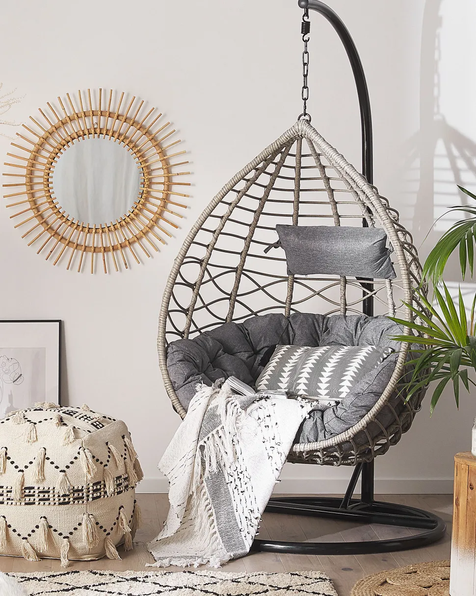 Hangesessel Rattan Taupe / Grau O 97 Cm Mit Sitzkissen Arsita