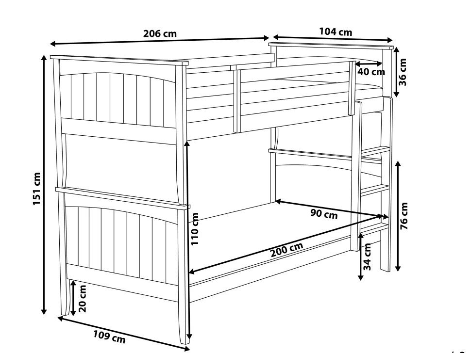 Hochbett Holz Weis 90 X 200 Cm Radon