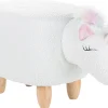 Hocker Felloptik / Gummibaumholz Weis Einhornform Unicorn