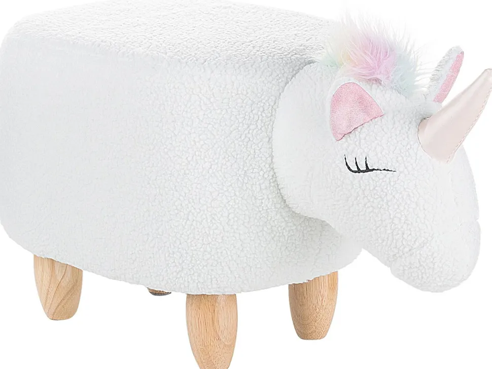 Hocker Felloptik / Gummibaumholz Weis Einhornform Unicorn