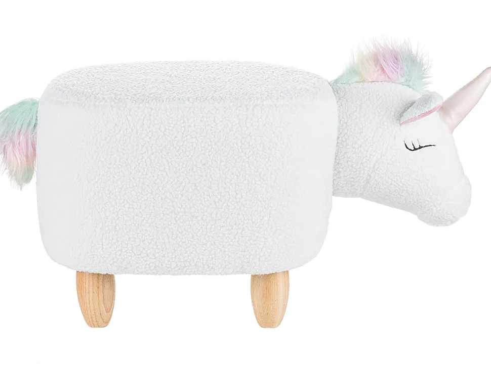 Hocker Felloptik / Gummibaumholz Weis Einhornform Unicorn