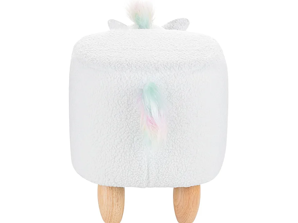 Hocker Felloptik / Gummibaumholz Weis Einhornform Unicorn
