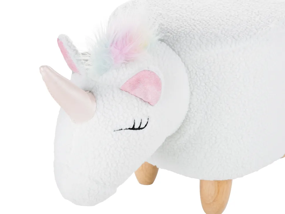 Hocker Felloptik / Gummibaumholz Weis Einhornform Unicorn