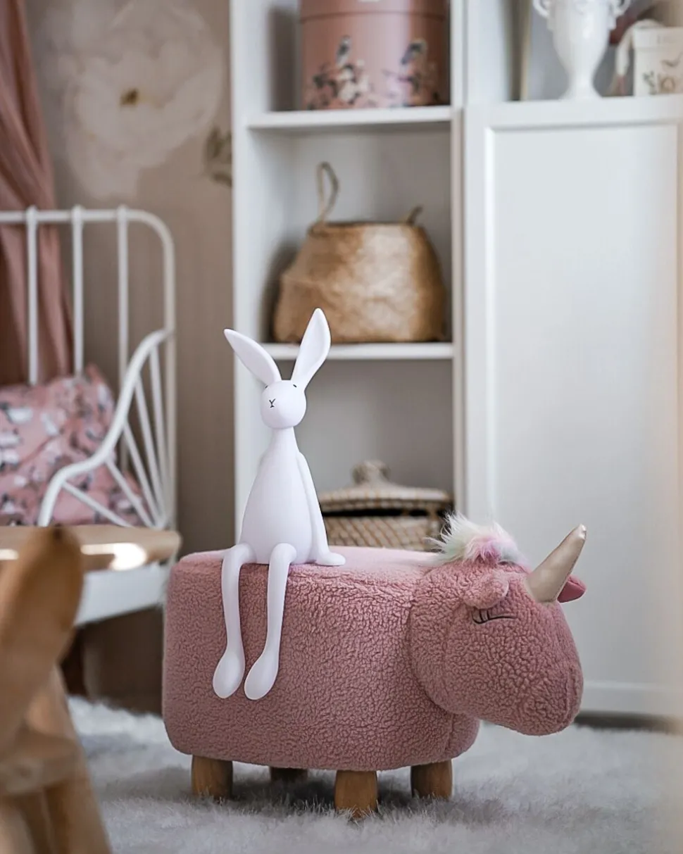 Hocker Felloptik / Gummibaumholz Rosa Einhornform Unicorn