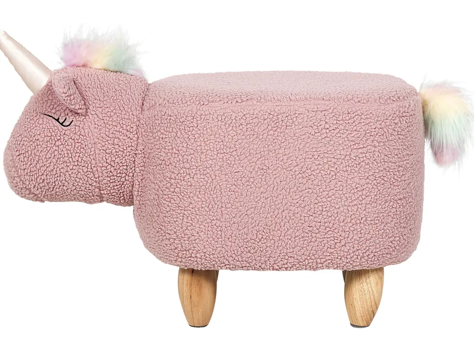Hocker Felloptik / Gummibaumholz Rosa Einhornform Unicorn