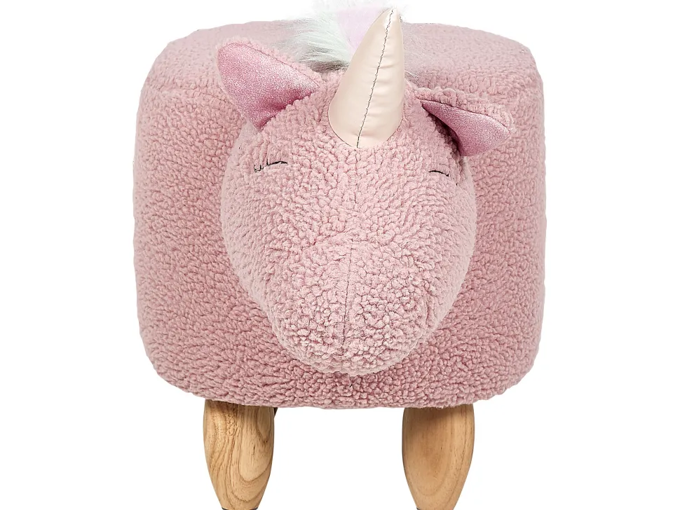 Hocker Felloptik / Gummibaumholz Rosa Einhornform Unicorn