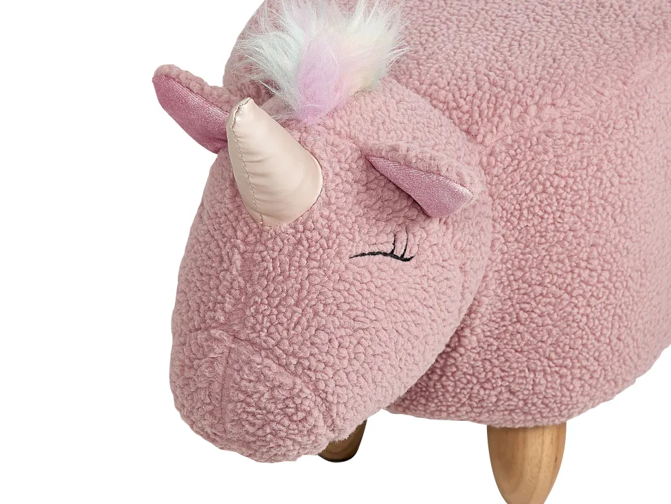 Hocker Felloptik / Gummibaumholz Rosa Einhornform Unicorn