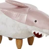 Hocker Kunstleder / Gummibaumholz Rosa-Weis Shark
