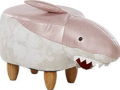Hocker Kunstleder / Gummibaumholz Rosa-Weis Shark